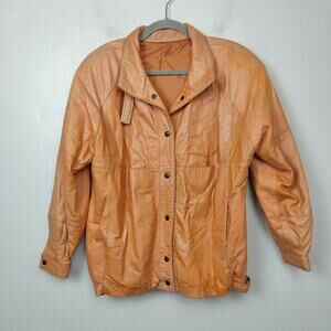 Vintage Harrods Bomber Jacket Size 42 Medium Approx Tan Military Button Up Biker